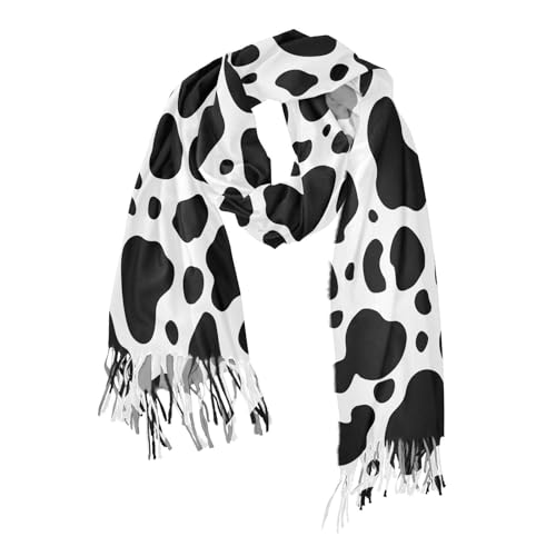 Women's Cow Print Scarf Pashmina Feel Shawls Wraps Fall Winter Warm Large Scarves Fashion Tassel Long Scarf