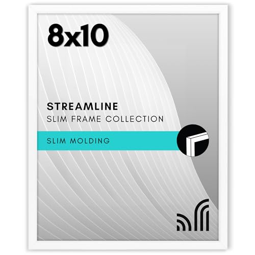 Americanflat 8x10 Picture Frame with Shatter-Resistant Glass - Streamline Collection - Thin Border Photo Frame for Tabletop and Wall Display - Hanging Hardware and Easel Stand Included - White