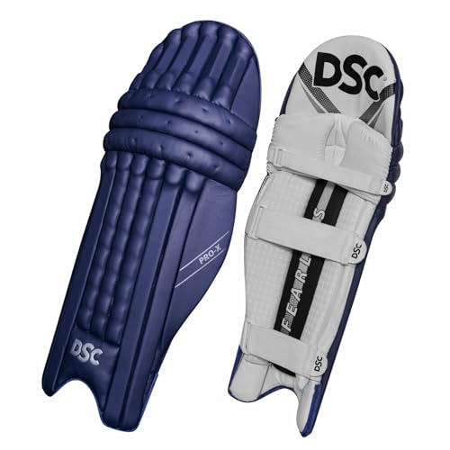 Image of DSC Pro X Cricket Batting Legguard | Material: Polyurethane | Lightweight & Flexible | Enhanced Durability | PVC Instep | Offer Exceptional Longevity | Color: Navy Blue | Size: Mens RH