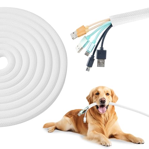 QCSIW Split Wire Loom 1/2 Inch 10ft Braided Cable Sleeve for Cable Management Cord Protector for Pets TV Desk & Automotive White