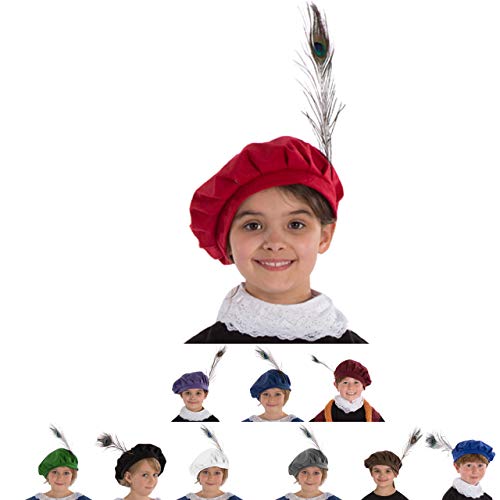 Charlie Crow Tudor Hat costume accessory for kids | Ten Colours | One Size 3-12 Years (RED)