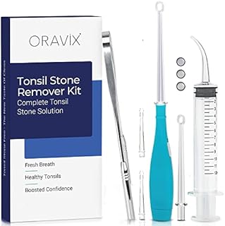 ORAVIX Tonsil Stone Remover | Tonsil Stone Removal Kit | Tonsil Stone Treatment | Tonsil Stone Removal | Tonsil Cleaner | Three Tonsil Stone Removal Tools | Lighted Pick, Irrigator & Tongue Scraper