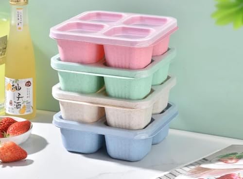 Image of 4 Compartment Snack Box Pack of 4 | Reusable Bento Lunch Box with Divided Sections | Meal Prep Food Storage Containers for Kids & Adults | School, Office, Travel & Picnic