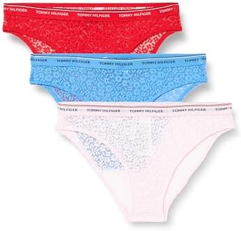 Tommy Hilfiger Pack de 3 Braguitas Tipo Bikini con Encaje para Mujer, Multicolor (Fierce Red/Blue Spell/Pearly Pink), XL