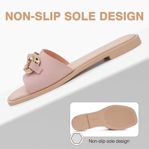 Image of FITORY Women's Flat Sandals Fashion Slides With Soft Leather Slippers for Summer Size 6-11