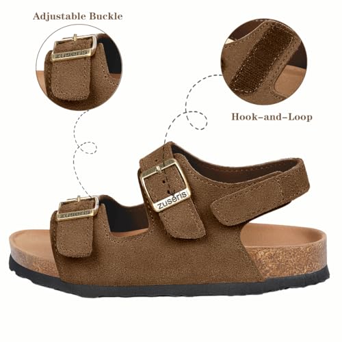 Image of ZUSERIS Kids Toddler Sandals Boys Girls Cork Footbed Sandal | Suede Leather Sandals,Summer Beach Sandals,Boys Dress Sandals,Open Toe Slide Sandals,Adjustable Back Strap,Slip On Slippers