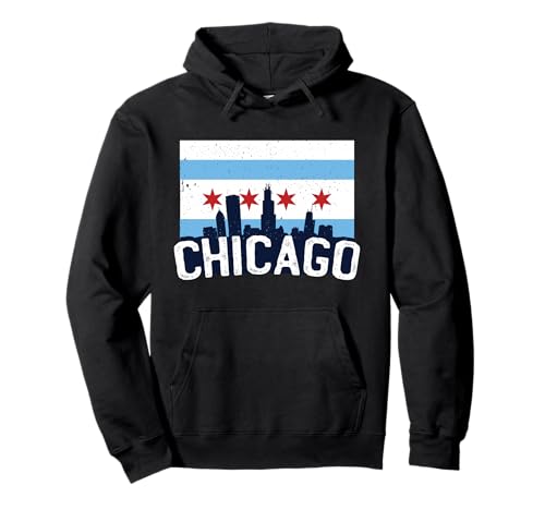 Chicago Skyline City Flag Illinois Souvenir Gift Pullover Hoodie