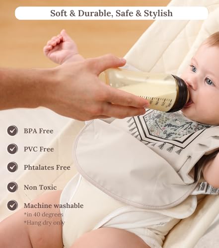 CuddoBaby Baby Bibs, Waterproof Feeding Bib with Large Pocket, Mess Proof, Wide Fit Adjustable, Quick Dry Food Catcher2