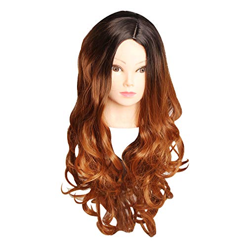 Q.M.R Long Wavy Resistant Headband Wig for Women Middle Part Natural Looking Silk Fully Heat Resistant Brown Wig for Daily Party Use (1048S#TT30)