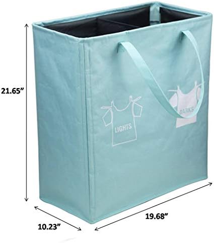CS&BEAUTY 2 Section Laundry Hamper Baskets,Durable and Waterproof 600D Oxford Cloth Collapsible Washing Basket,Laundry Bag with Handle (Blue)