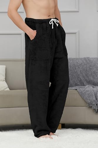 Cromoncent Men's Plush Warm Pajama Pants, Winter Cozy Fleece Lounge Sleepwear Pj Bottoms4