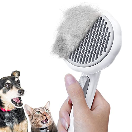 HICC GROOM! Pet Pumpkin Brush, Pet Grooming Self Cleaning Slicker Brush for Cats & Dogs, Gently Removes Loose Undercoat, Pain-Free Bristles for Shedding and Grooming (White)