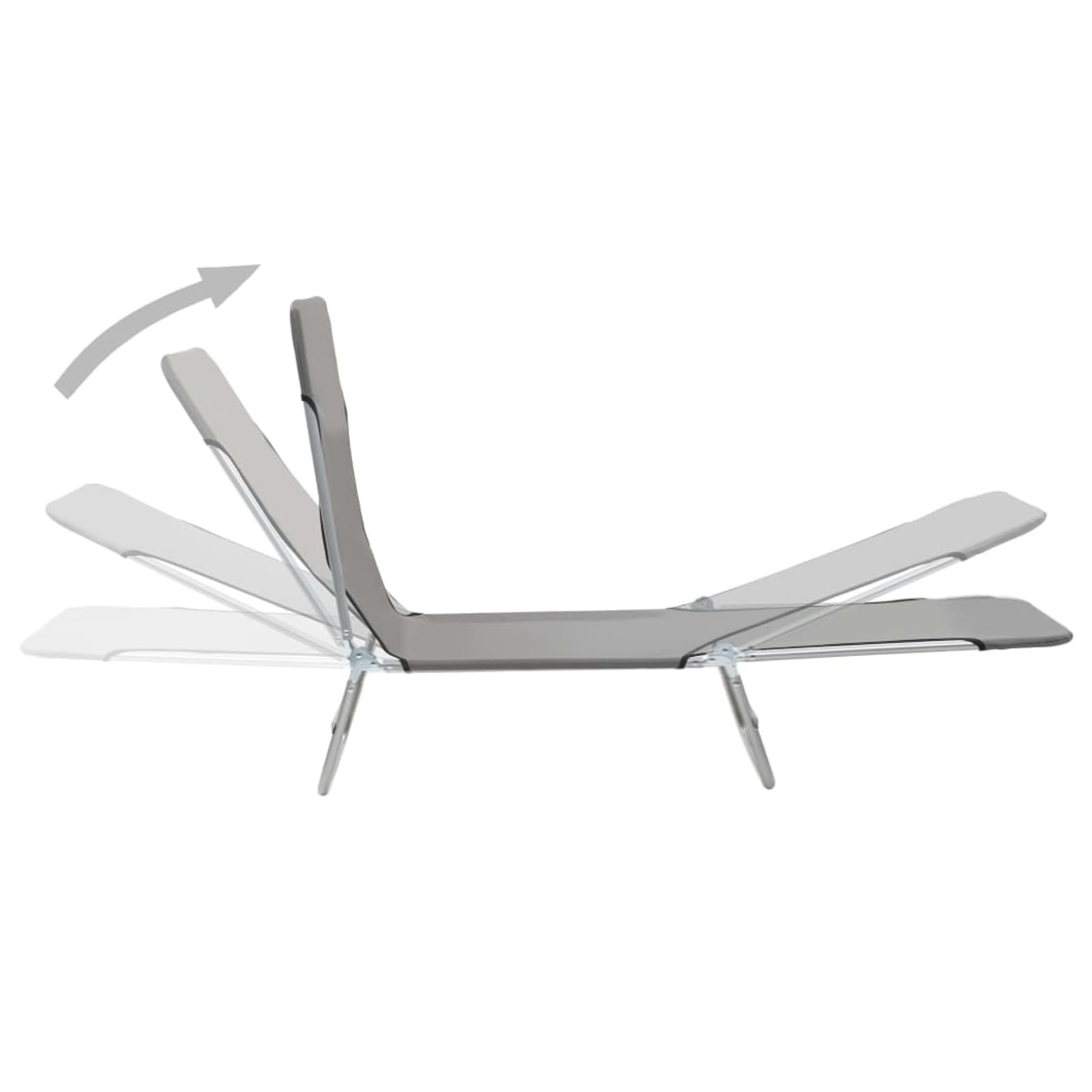 Homgoday Chaises Longues Pliables Lot de 2 Acier et Tissu Gris, Bain de Soleil de Jardin Dossier Réglable, Lit de Camping Transat de Relax pour Plage, Extérieur, Balcon, Terrasse