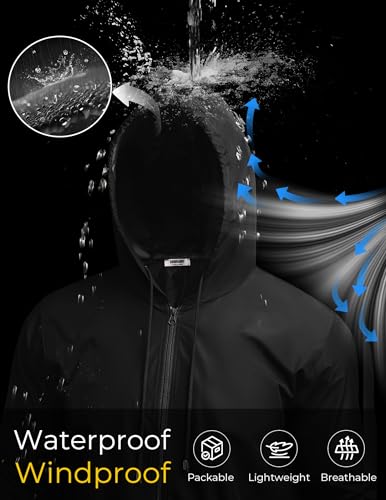 COOFANDY Mens Packable Rain Jacket Lightweight Waterproof Raincoat with Hood Outdoor Rain Gear Travel Hiking Cycling
