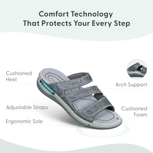 Image of Orthofeet Women's Orthopedic Sahara Adjustable Three-Strap Slide Sandal