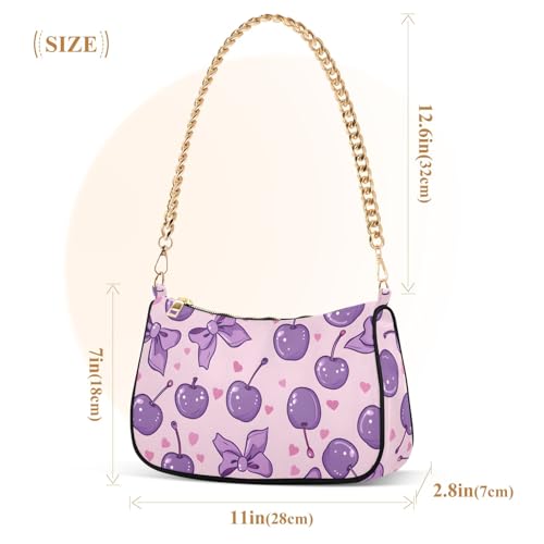 Clutch Shoulder Bags Tote Evening Purse Handbags for Women Cherries Bows Lilac Hobo Bags with Zipper Closure3