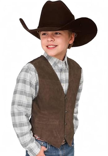 Retro Boys Cowboy Vest Suede Leather Costume Style Western Vest Vintage Waistcoat