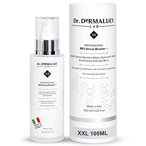 Bio Booster Serum Facial Ácido Hialurónico 100ml Agua Bambú Activa Baba de Caracol Vitamina E Bayas Goji y Peptidos | Hidratante Ecologico Natural y Iluminador Antiedad y Antiarrugas |Made in Italy
