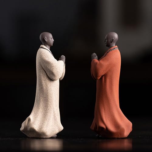 Estatua de monje budista de cerámica naranja 5.1 pulg miniatura 6