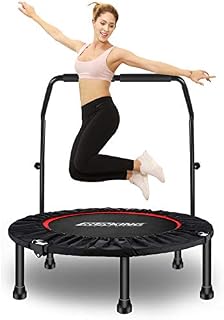 Indoor Mini Fitness Trampoline With Adjustable Handle, Home Exercise Foldable Trampoline Rebounder, Height-adjustable Jumping Trampoline For Indoor/Outdoor, Max Weight: 150kg