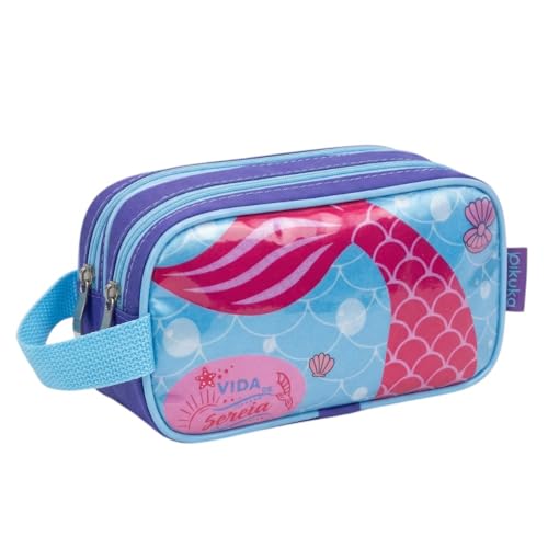 Estojo Infantil Duplo Escolar Feminino Reforçado Premium Menina Sereia Cristal