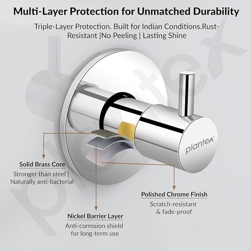 Image of Plantex ICO-906 Pure Brass Angular Concealed Stop Cocke /Angle Valve for Bathroom With Teflon Tape and Adjustable Brass Wall Flange - 15 mm (Mirror-Chrome Finish)