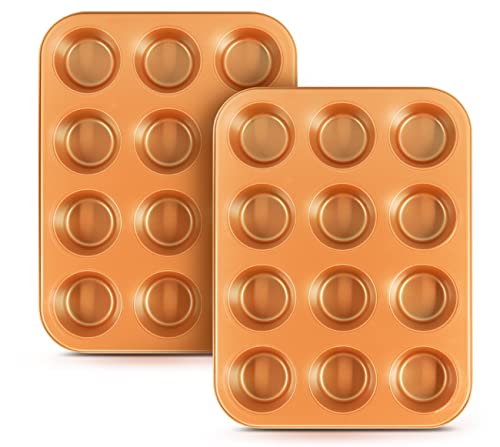 Eternal Living 12 Cup Muffin Pan & Cupcake Pan Nonstick, Copper Set of 2
