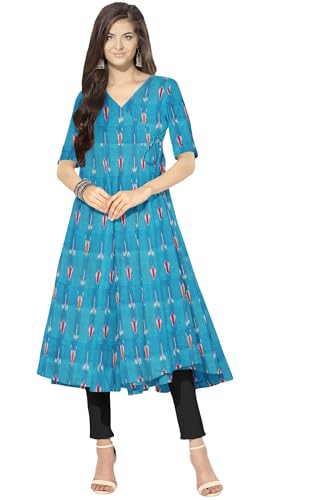 Image of Cotton Pochampally ikat unstitched blouse, Kurthi, long frock fabric material for women (1 meter, 2 meters & 3 meters)