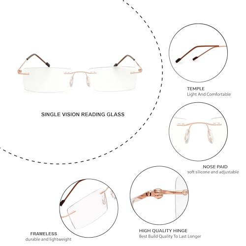 Image of Rimless Reading Glasses for Men & Women | Lightweight Frame with Scratch Resistant Single Vision Lens | Comfortable Soft Silicone nose pads | Suitable for All Face Types
