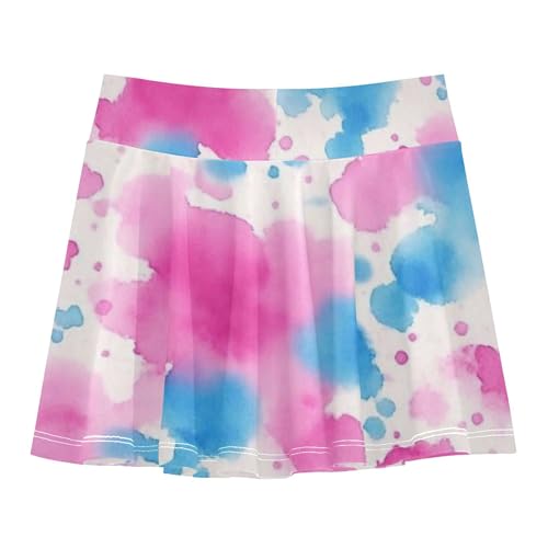 Custom Athletic Shorts for Girls Skorts Tennis Skirts for Kids Flowy Skort Abstract Pink Blue Splashes White 4t2