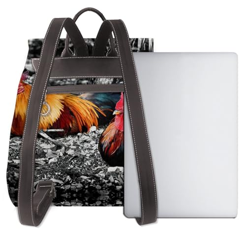 Sac à dos ordinateur portable confortable cuir noir imprimé coq