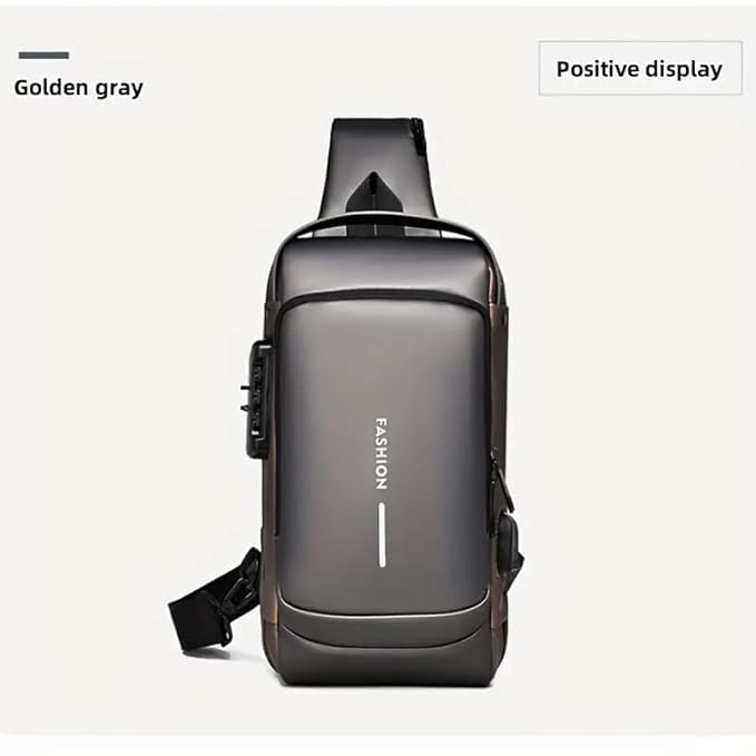 Image of Waterproof Anti-theft Crossbody Bag With Password Zipper Lock & USB Charging Port, Men's Shoulder Chest Daypack Bag Travel Hiking Sling Backpack
