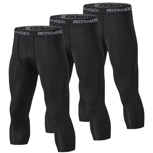 3 Pack Men's Compression Pants, Athletic Tight, Leggings Gym Base Layer Bottoms for Running Workout Sports