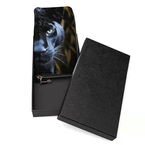 Panther With Blue Eyes Ladies' Leather Wallet With Hand Strap Slim Vertical Purse Wallets Card Case Long Zip Around Long Wallet Credit Cards Holder Phone Clutch3