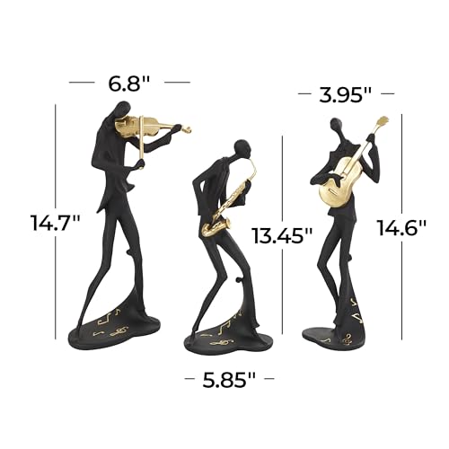 Estatuas decorativas músico polystone negras 3 piezas 15 pulg miniatura 6