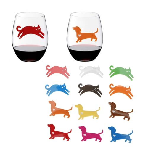48Pcs Silicone Drink Markers for Glasses, Wine Glass Charms Markers Cute Cat Shape Wine Charms Glass Markers Wine Charm Tags