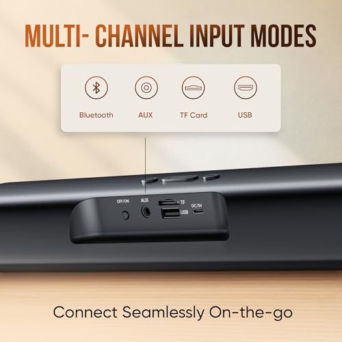 Image of Mivi Fort S16 Soundbar with 16W Powerful Audio, 2.0 Channel Surround Sound, Dual in-Built Speakers, Multiple Connectivity Options, Up to 6H Playtime, Portable & Made in India Soundbar for TV