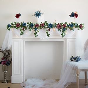 Alternative view of PONATIA Handgefertigte künstliche Rosen-Girlande, Eukalyptus-Grüngirlande für Hochzeitszeremonie, Girlanden, Hintergrund, Bogenblumen, Zeremonie, Empfang, Tischdekorationen