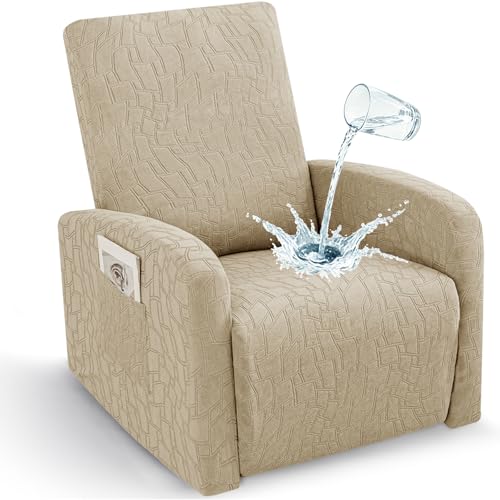 Image of ZNSAYOTX 100% Waterproof Recliner Chair Covers, 3-Piece Stretch Fit Recliner Slipcovers with Buckle & Elastic Band for Lazy Boy, Stay in Place, Soft Plaid Jacquard Protector (Small, Khaki)