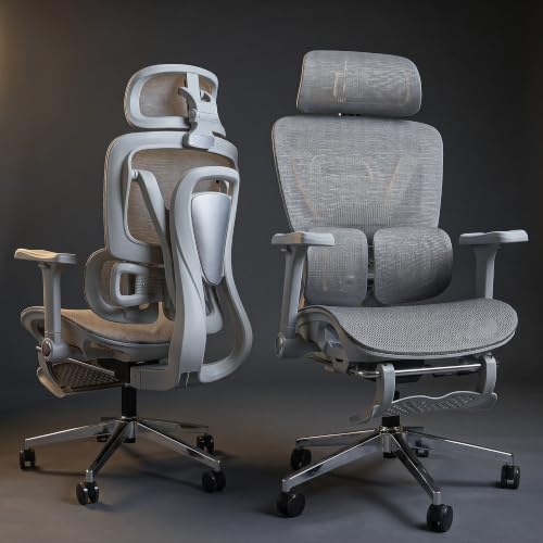 Image of DROGO Ergosphere Ergonomic Office Chair for Work with 3-Gear Floating Adjustable Backrest | 4D Armrest, 3D Headrest | Mesh Computer Chair with 135 Recline Lock | Dual Lumbar Support & Footrest (Grey)