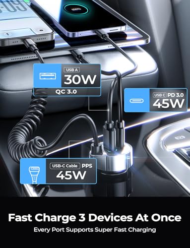 LISEN 90W Coiled Cable Car Charger