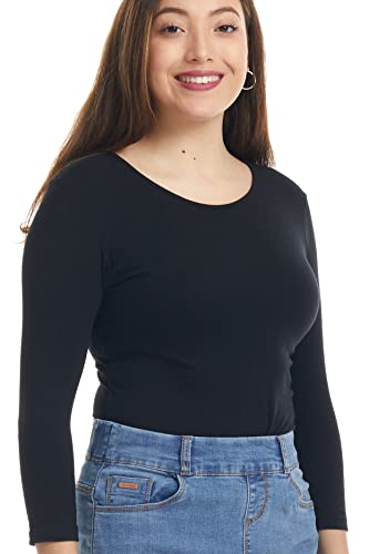Image of ESTEEZ Women's 3 /4 Sleeve Wide Neck Layering T-Shirt - Modest Cotton Stretch Fitted Base Layer Top