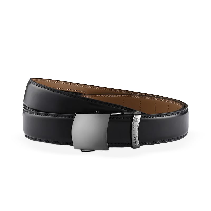 Image of HALDEN BURLEY Belts For Men Leather Original (Free Size Fits Up to 44 Inch Waist) Ratchet Straps, Unique Magnetic Auto-lock Buckle Belt For Man