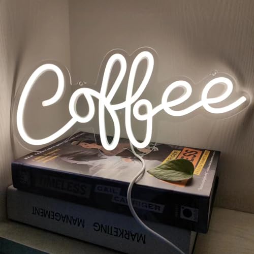 Image of Coffee Neon Sign,Dimmable Coffee Bar Light up Sign,Arylic Neon Lights for Coffee Bar Accessories,Coffee Bar Signs for Coffee Station Wall Decor Art Decor,5V USB Powered,14x6.3In(white)