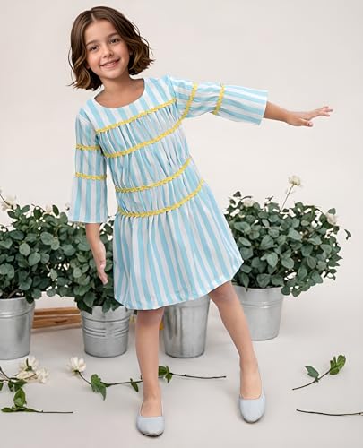 Image of Toonyport Girls Full Sleeve Knee Length Fashionable Dress (Blue)