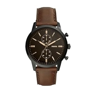 Fossil Watch for Men 44 mm Townsman, Quartz Chronograph Movement, 44 mm Black Stainless Steel Case with a Leather Strap, FS5437