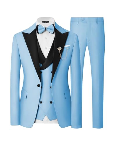 SPTALLFITJSV Light Blue Suits for Men Slim Fit Mens Tuxedo