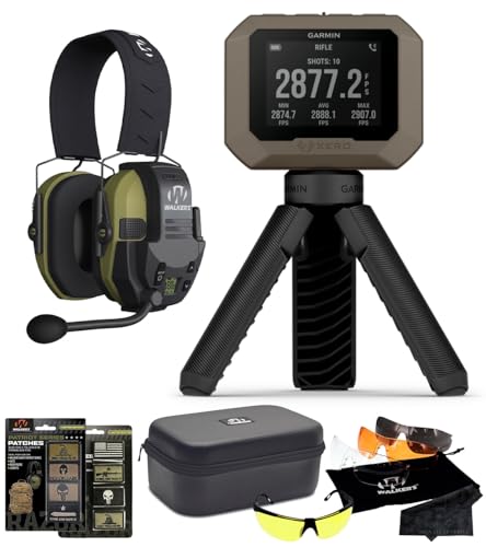 Garmin Xero C1 Pro Ballistic Chronograph w/Walker's Razor Slim Patriot Electronic Earmuff, Olive Drab Green | Precise Readings, Superior Hearing Protection, Walkie Talkie & Signature Series Range Kit