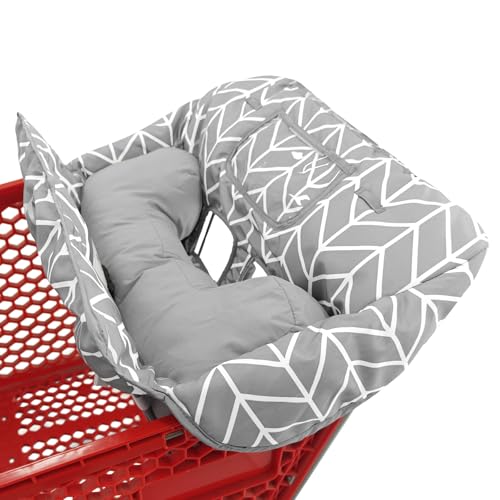 Image of Love&go Soft Pillow Attached 2-in-1 Shopping Cart and High Chair Cover for Baby, Cotton Padded Cart Cover, Fold'n Roll Style, Portable with Carry Bag (Gray Arrow)