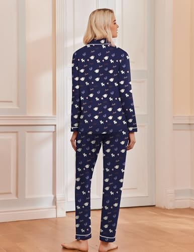Image of Ekouaer Pajamas Women's Long Sleeve Sleepwear Soft Button Down Loungewear Pjs Lounge Set Nightwear XS-XXL